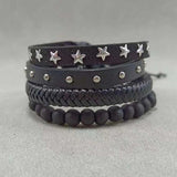 Vintage Bronze Feather Charm Leather Bracelets Set