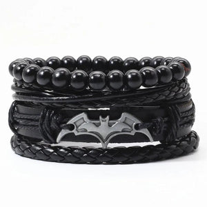 Vintage Bronze Feather Charm Leather Bracelets Set