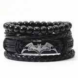 Vintage Bronze Feather Charm Leather Bracelets Set
