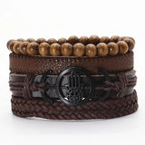 Vintage Bronze Feather Charm Leather Bracelets Set