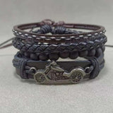 Vintage Bronze Feather Charm Leather Bracelets Set