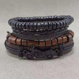 Vintage Bronze Feather Charm Leather Bracelets Set