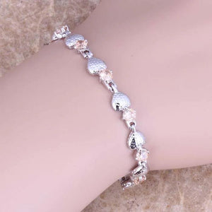 Champagne Morganite Silver Plated Bracelet 6.5-7.5 inch