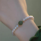 Green Crystal Bead Pearl Charm Bracelet for Women Accessories