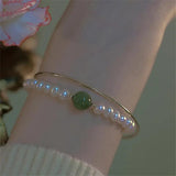Green Crystal Bead Pearl Charm Bracelet for Women Accessories