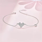Silver Crystal Heart Charm Bracelet for Women Wedding Birthday Jewelry