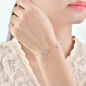 Silver Crystal Heart Charm Bracelet for Women Wedding Birthday Jewelry