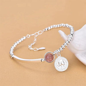 Pink Crystal Round Bead Coin Charm Bracelet &Bangle For Women Wedding Jewelry