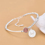 Pink Crystal Round Bead Coin Charm Bracelet &Bangle For Women Wedding Jewelry
