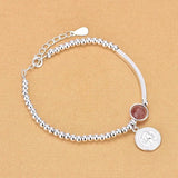 Pink Crystal Round Bead Coin Charm Bracelet &Bangle For Women Wedding Jewelry