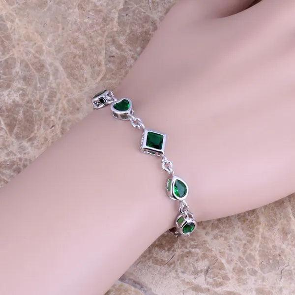 Green Cubic Zirconia Silver Bracelet with Chain