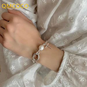 Silver Cross Pearl Bracelet INS Women Party Gift Elegant Light Jewelry