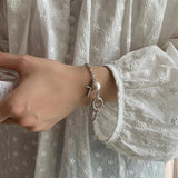 Silver Cross Pearl Bracelet INS Women Party Gift Elegant Light Jewelry