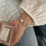 Silver Cross Pearl Bracelet INS Women Party Gift Elegant Light Jewelry