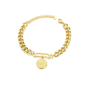 Double Layer Cuban Link Chain Portrait Pendant Bracelet Stainless Steel Bangles