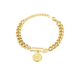 Double Layer Cuban Link Chain Portrait Pendant Bracelet Stainless Steel Bangles