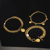 Double Layer Cuban Link Chain Portrait Pendant Bracelet Stainless Steel Bangles