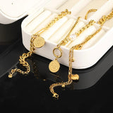 Double Layer Cuban Link Chain Portrait Pendant Bracelet Stainless Steel Bangles