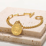 Double Layer Cuban Link Chain Portrait Pendant Bracelet Stainless Steel Bangles