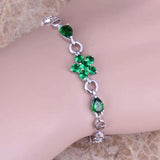 Green Cubic Zirconia Flower Bracelet 6.5-7.5 inch