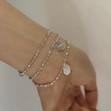 Silver Bead Chain Charm Bracelet & Bangle for Women Girls SL403