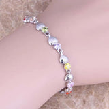 Multicolor CZ Silver Plated Chain Bracelet 6.5-7.5 inch