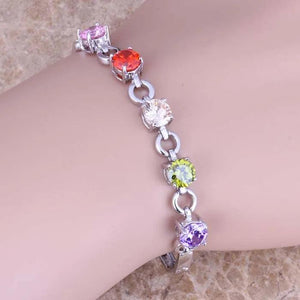 Green Peridot Silver Plated Link Chain Bracelet 6.5-7.5 inch