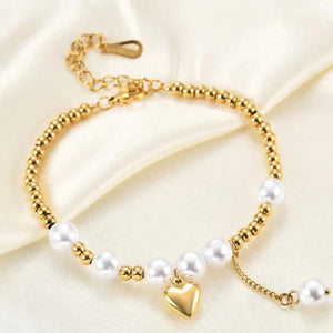 316L Stainless Steel Retro Heart Pearl Bracelet High Jewelry Accessories