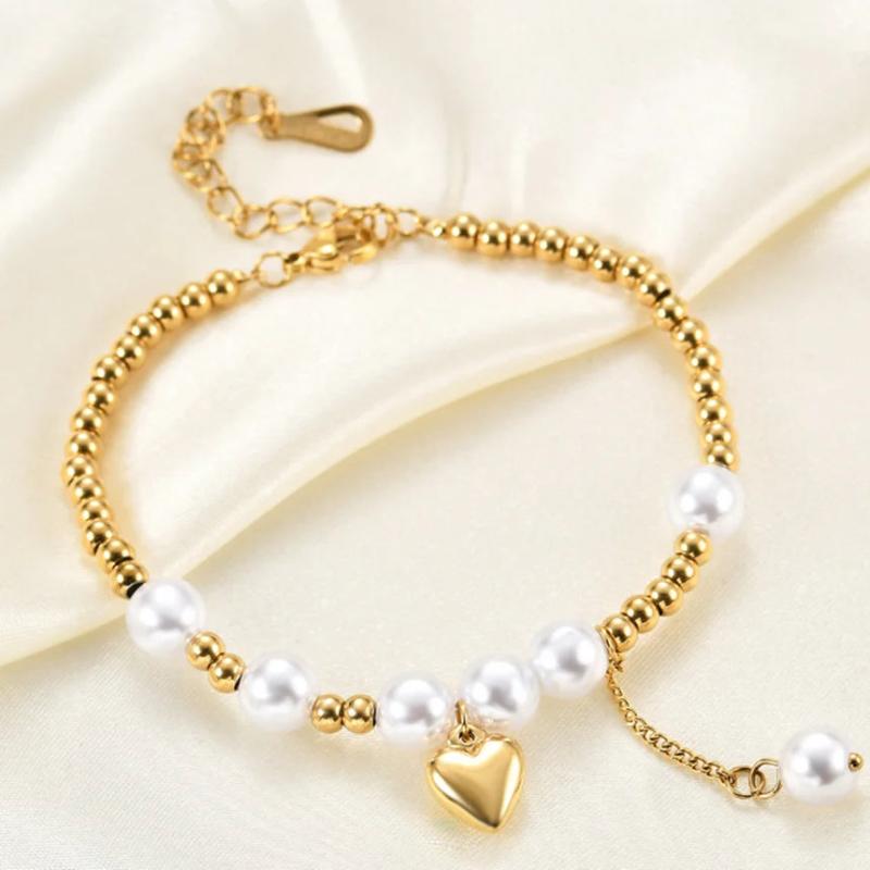 316L Stainless Steel Retro Heart Pearl Bracelet High Jewelry Accessories