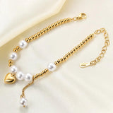 316L Stainless Steel Retro Heart Pearl Bracelet High Jewelry Accessories