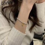 Silver Irregular Geometric Smile Pendant Bracelets Couples