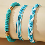 Adjustable Turquoise Bracelet Set Weave Rope Multilayer Bangle Bohemian Jewelry