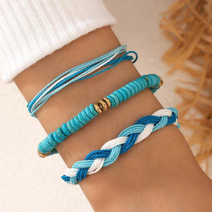 Adjustable Turquoise Bracelet Set Weave Rope Multilayer Bangle Bohemian Jewelry
