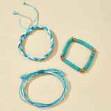 Adjustable Turquoise Bracelet Set Weave Rope Multilayer Bangle Bohemian Jewelry