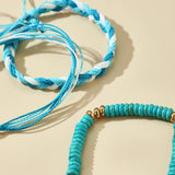 Adjustable Turquoise Bracelet Set Weave Rope Multilayer Bangle Bohemian Jewelry