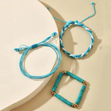 Adjustable Turquoise Bracelet Set Weave Rope Multilayer Bangle Bohemian Jewelry