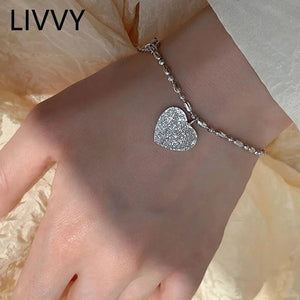 Silver Love Heart Bead Chain Bracelet Women Hot Gift Wedding Jewelry