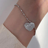 Silver Love Heart Bead Chain Bracelet Women Hot Gift Wedding Jewelry