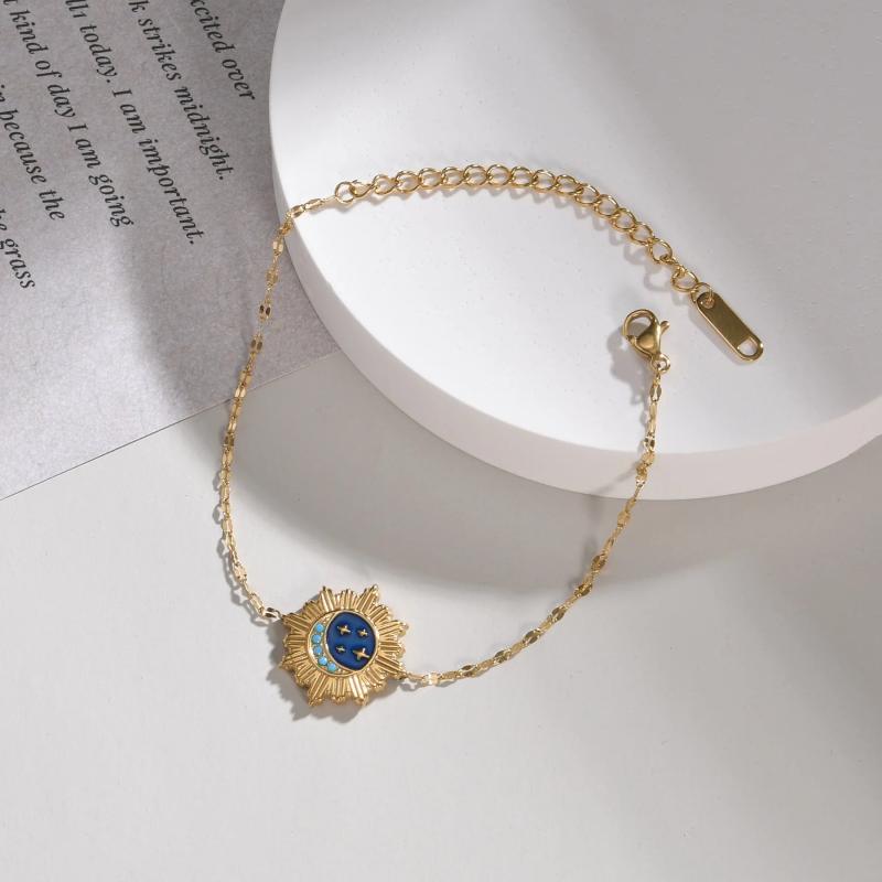 Sifisrri Stainless Steel Moon Star Heart Bracelet Dripping Oil Unisex Jewelry