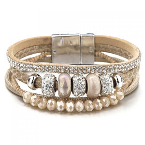 Boho Ceramic Bead Charm Leather Bracelet Women