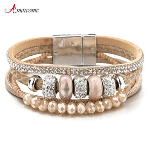Boho Ceramic Bead Charm Leather Bracelet Women