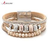Boho Ceramic Bead Charm Leather Bracelet Women