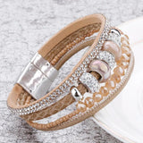 Boho Ceramic Bead Charm Leather Bracelet Women