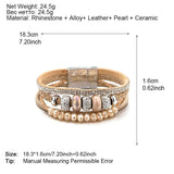 Boho Ceramic Bead Charm Leather Bracelet Women