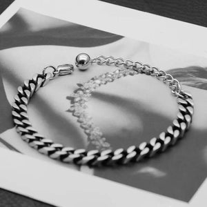 7mm Silver Stainless Steel Men's Cuban Chain Bead Bracelet Bangle