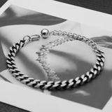 7mm Silver Stainless Steel Men's Cuban Chain Bead Bracelet Bangle
