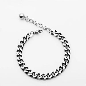 7mm Silver Stainless Steel Men's Cuban Chain Bead Bracelet Bangle