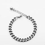 7mm Silver Stainless Steel Men's Cuban Chain Bead Bracelet Bangle