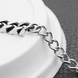 7mm Silver Stainless Steel Men's Cuban Chain Bead Bracelet Bangle