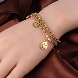 Punk Double Layers Bracelet Stainless Steel Women Chain Bracelet